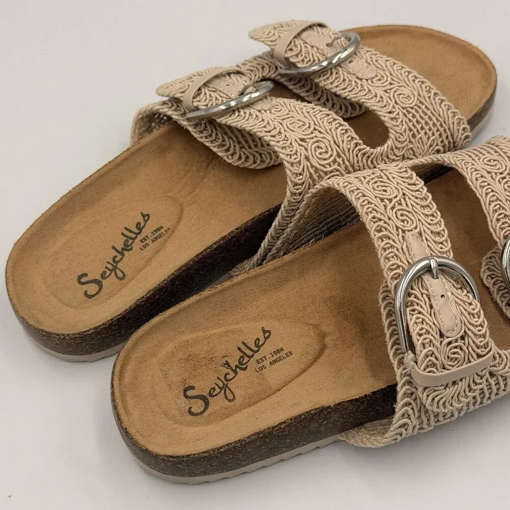 Seychelles Nani Woven Buckle Slide Sandals Women’s 7.5 Beige Boho Cork